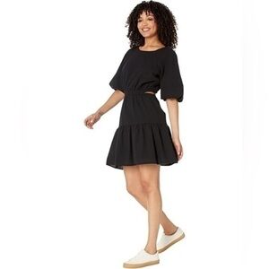 Madewell Dresses Seersucker Puff-Sleeve Cutout Mini Dress